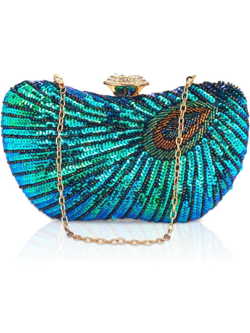 Glamorous Beaded Sequin Peacock Evening Clutch Handbag for Women’s Party Style